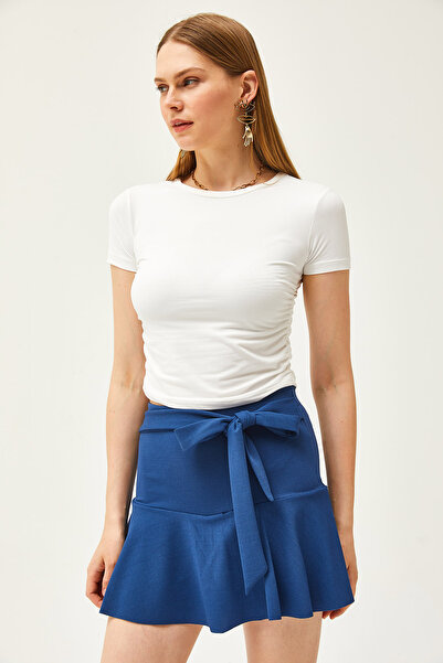 Olalook Dámská indigová mini pletená sukně se šortkami ETK-19000264