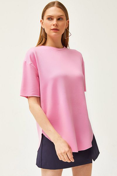 Olalook Γυναικείο μπλουζάκι Candy Pink Modal με απαλή υφή έξι οβάλ TSH-19000771