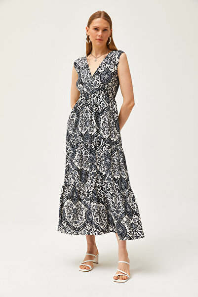 Olalook Γυναικείο σάλι μαύρο διπλό γιακά με σχέδιο μάξι πλεκτό φόρεμα ELB-19002125