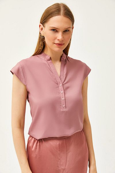 Olalook Női Dusty Rose V nyakú 4 gombos viszkóz blúz BLZ-19000279