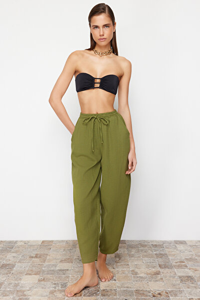 Trendyol Collection Παντελόνι παραλίας Khaki Woven Muslin 100% βαμβάκι TBESS24PL00005