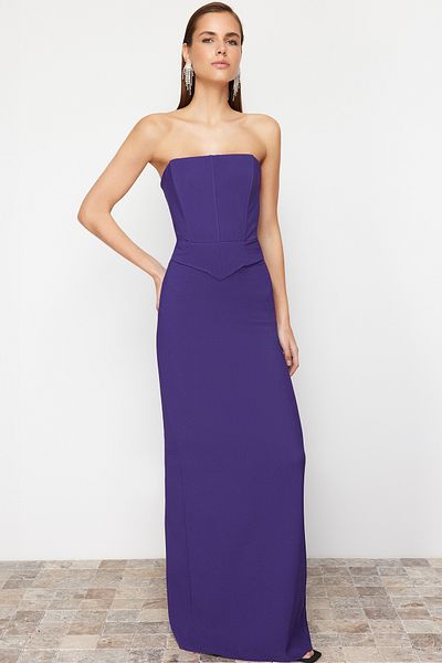 Trendyol Collection Фіолетова корсетна ткана довга вечірня сукня TPRSS24AE00148
