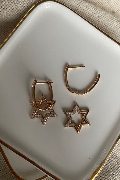 fuya design Half Stone Star Steel Earrings