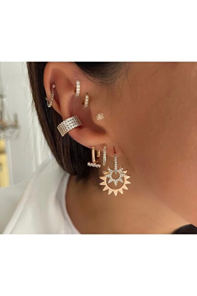 SU PERİSİ TAKI BİJUTERİ أقراط موديل الشمس المزدوجة الذهبية من سلسلة Vip