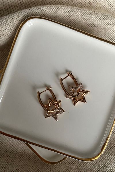 fuya design Half Stone Star Steel Earrings