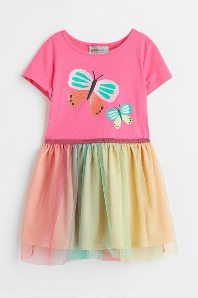 Daisy Dolly Girl's Glittery Butterfly Printed Dress
