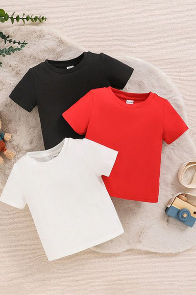 İnciTekstil 3 piece cotton girl boy unisex basic t-shirt