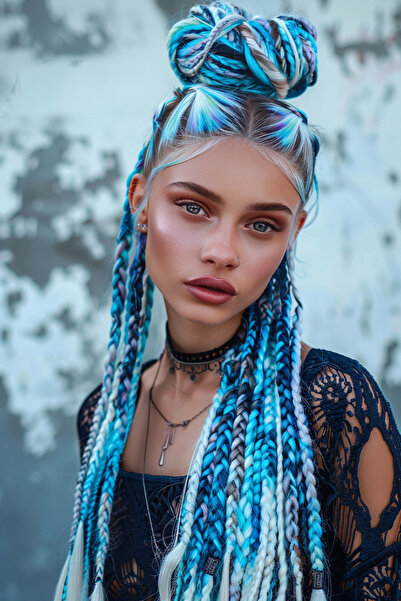 Mina Peruk Afrika Örgülük Sentetik Ombreli Saç 100 Gr. - Koyu Mavi / Açık Mavi