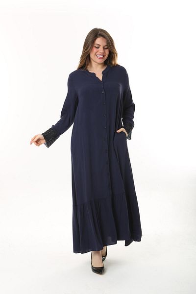 New Shine Shine Women's Büşra Large Size Flounce Pocket Viscose Sapphire Dress