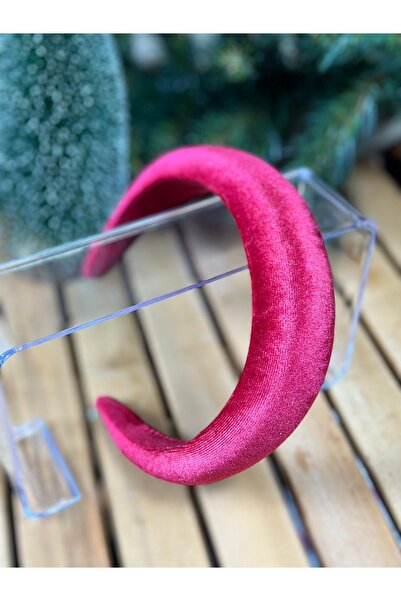 QUEEN AKSESUAR تاج نسائي واسع فاخر منقوش وإسفنجة - تاج مخملي، أحمر كرزي