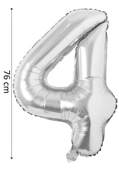 SURPRISE PARTY STORE 4 Rakam Balon Gümüş Renk Folyo Balon 76 cm 34 inç Helyum...