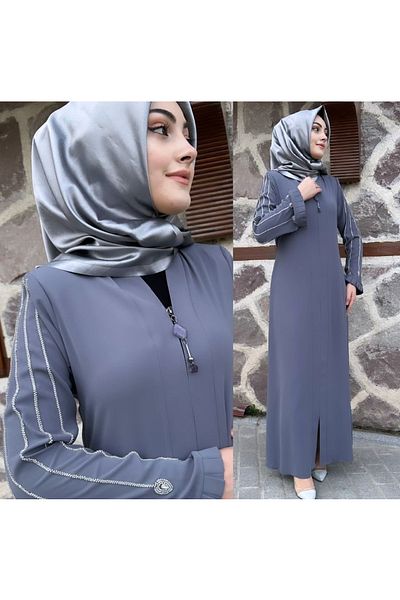 sümeyra Striped Embroidery Hilal Ferace/Cloak