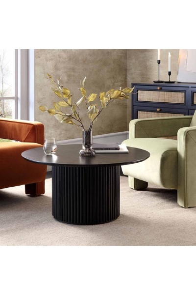 Eriza Home 1010 Yuvarlak Modern Çıtalı Orta Sehpa, Siyah