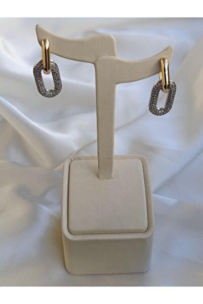 TAKIBOX Çift Katmanlı VIP Tasarım Taşlı Oval Küpe