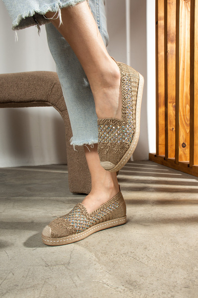 HVZ Exclusive Kadın Espadril Günlük Taşlı Rahat Ayakkabı