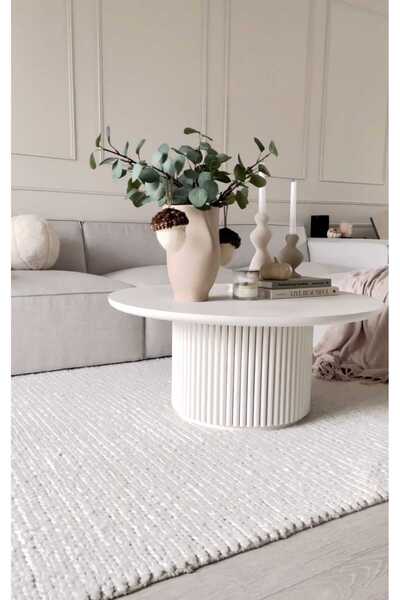 Eriza Home 1010 Yuvarlak Modern Çıtalı Orta Sehpa, Beyaz