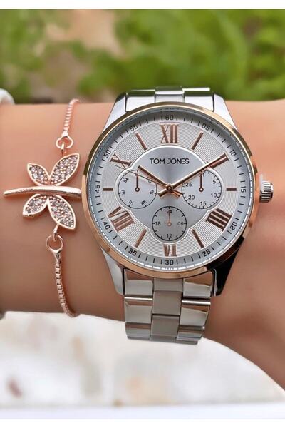Tom Jones Brand Rose Silver Color Waterproof Women's Wristwatch - Bracelet 0850dkl011214