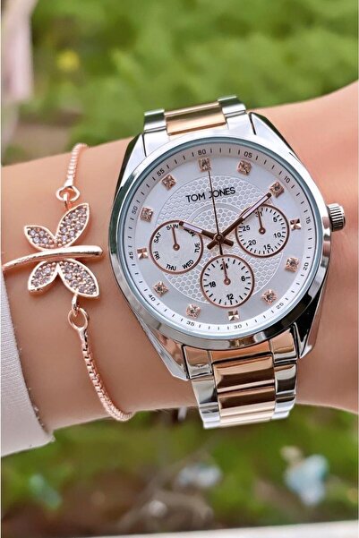Tom Jones Marka Rose Gümüş Renk 2 Yıl Garantili Su Geçirmez Kadın Kol Saati -...
