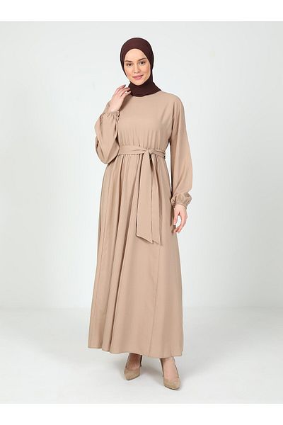Tavin Hijab Dress with Lacing Detail - Mink - Tavin