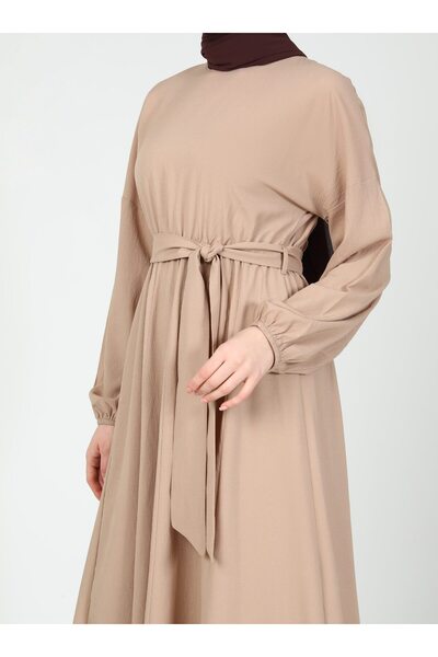 Tavin Hijab Dress with Lacing Detail - Mink - Tavin