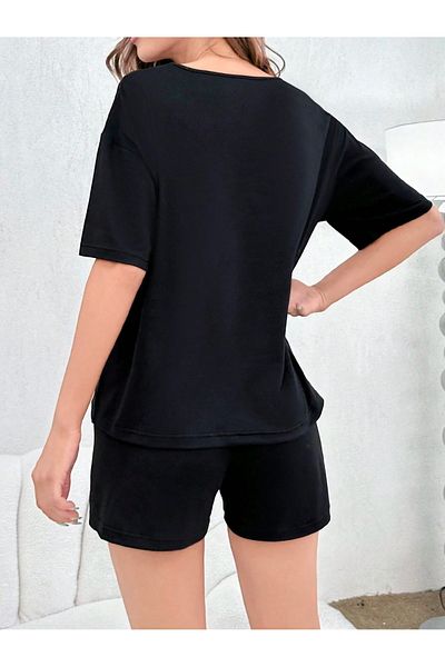 PALPİTO Γυναικείο Σετ Σορτς Oversize Black Love Printed