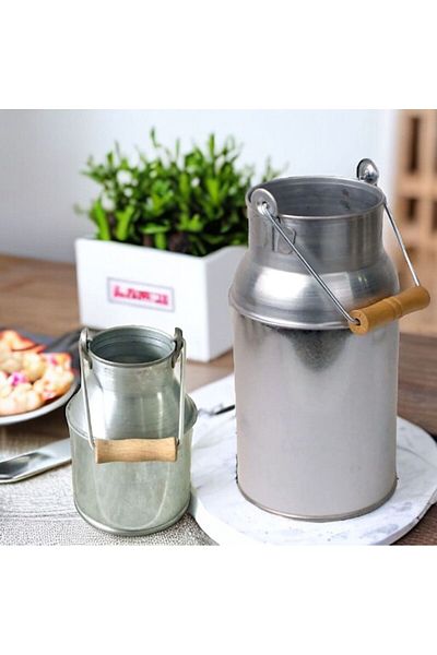 LUCKYHOMES Lapte galvanizat în stil rustic cu mâner din lemn - vază
