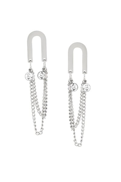 BY DİLEK ÇETİN ACCESSORY أقراط سلسلة فضية اللون من الفولاذ