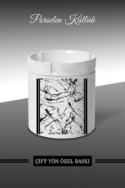Bytwo Ebru Μαύρο Σχεδιασμένο Τασάκι - Ethnic Porcelain Ashtray - Ash Tray *külbytX145