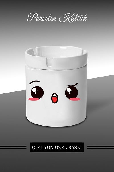 Bytwo Τασάκι με σχέδιο Emoji Face Expression C6 - Πορσελάνινο τασάκι - Επιτραπέζιο τασάκι *külbytX309