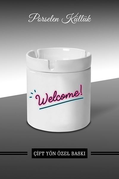 Bytwo Welcome Τασάκι με σχέδιο Neon - Τασάκι πορσελάνης - Επιτραπέζιο τασάκι *külbytX327