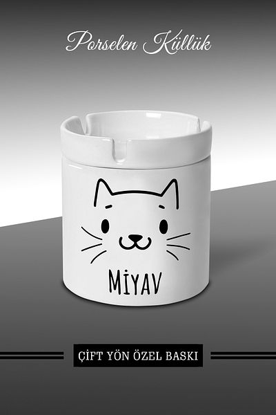 Bytwo Τασάκι με σχέδιο Miyav Cat - Τασάκι πορσελάνης - Επιτραπέζιο τασάκι *külbytX346