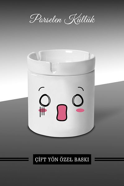 Bytwo Τασάκι B7 με σχέδιο έκφρασης Emoji Face - Πορσελάνινο τασάκι - Επιτραπέζιο τασάκι *külbytX300