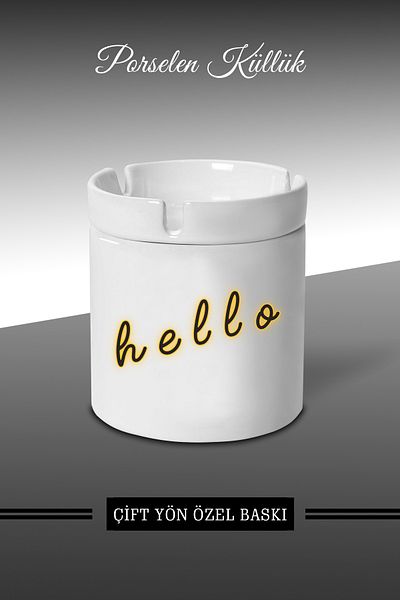 Bytwo Hello Yellow Neon Design Τασάκι - Πορσελάνινο Τασάκι - Επιτραπέζιο τασάκι *külbytX324