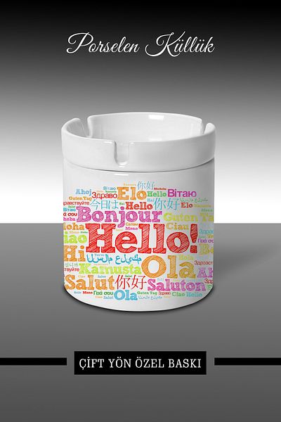 bymat Hello Ashtray Designed in Every Language - Hello Ashtray - Porcelain Ashtray *külX2