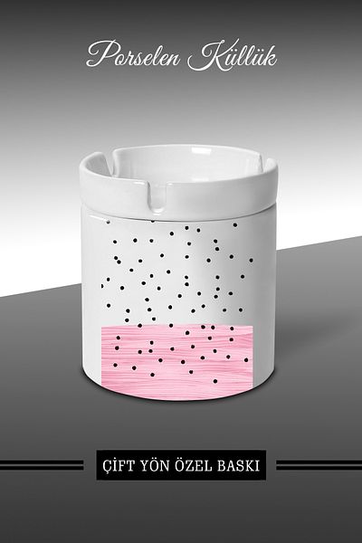bymat Pink Dots Designed Ashtray - Porcelain Ashtray - Ash Tray *külX177