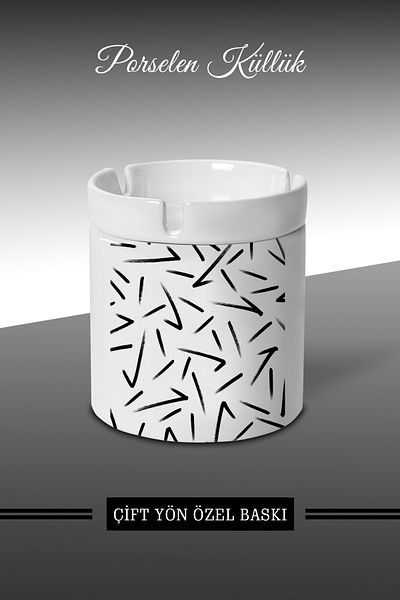 bymat Mixed Drawing Design Ashtray - Porcelain Ashtray - Ashtray *külX173