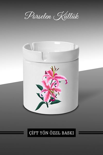 bymat Pink Nature Flower Designed Ashtray - Porcelain Ashtray - Ashtray *külbymX270