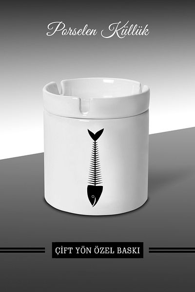 bymat Τασάκι Fishbone Design - Τασάκι πορσελάνης - Επιτραπέζιο τασάκι *külbymX46