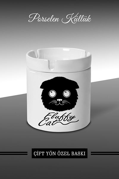 bymat Τασάκι Cat Flaffy Design - Τασάκι Πορσελάνης - Επιτραπέζιο Τασάκι *külbymX271