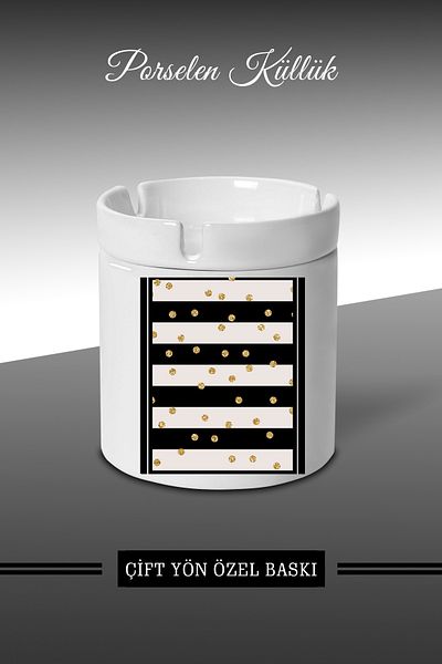 bymat Ashtray with Horizontal Line Design - Ethnic Porcelain Ashtray - Ashtray *ashtray