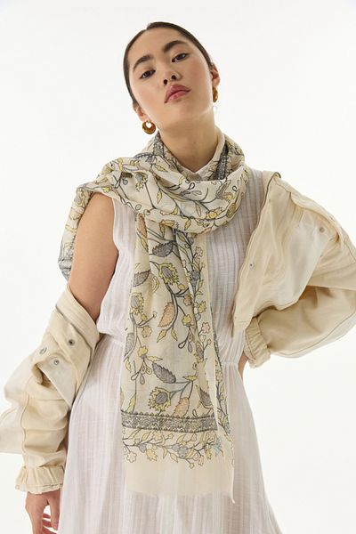 FENZA SCARF Λίνα Νάιν Βαμβακερό Σάλ - Σχέδιο Κρέμα-Κίτρινο