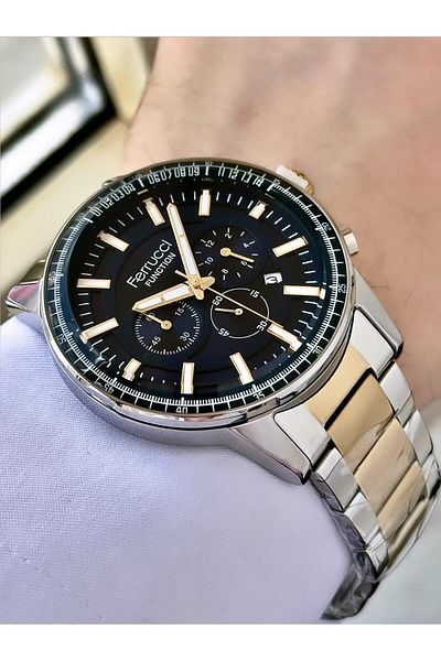 Ferrucci Men's Multifunctional Metal Band Wristwatch