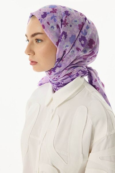 FENZA SCARF Βαμβακερό σάλι - Bloom Plumeria Pattern, Lilac-Magenta