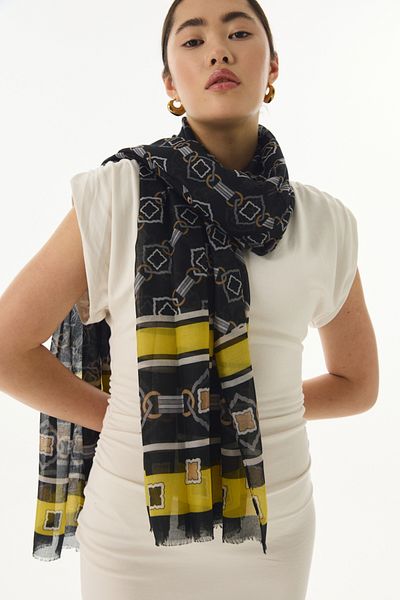 FENZA SCARF GLORIA Μαύρο βαμβακερό σάλι με κύβο