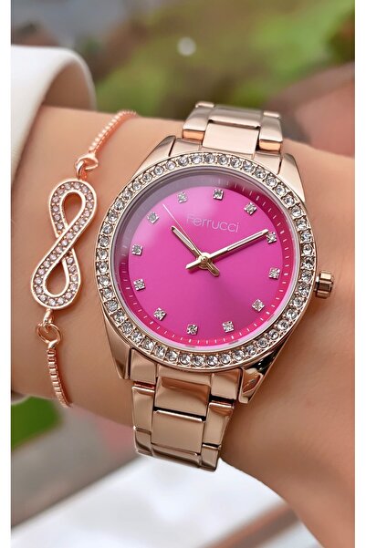 Ferrucci Brand Rose Gold Color Steel Cord Women's Wristwatch - Bracelet
