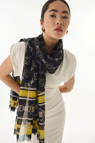 FENZA SCARF GLORIA Μαύρο βαμβακερό σάλι με κύβο