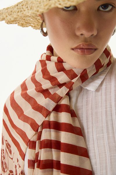 FENZA SCARF Ριγέ βαμβακερό σάλι PAMELA με σχέδιο κανέλας