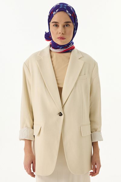 FENZA SCARF Βαμβακερό σάλι Saks Blue Perla με σχέδιο