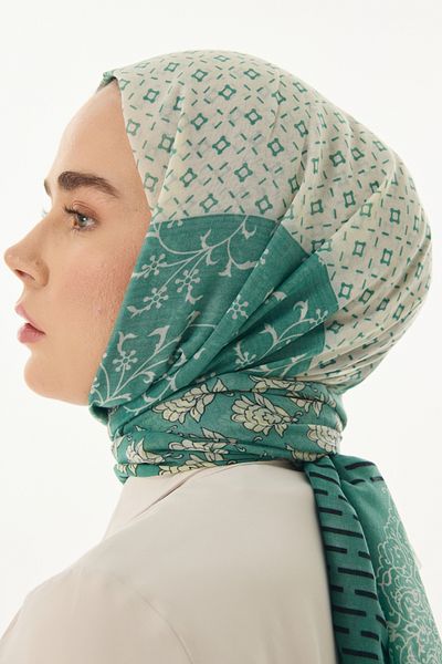FENZA SCARF Ethnic Pattern - Çağla Πράσινο Βαμβακερό Μιρά Σάλι