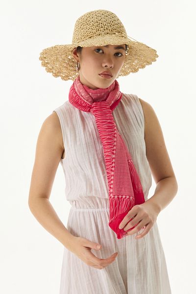 FENZA SCARF Aria Line Pattern Fuchsia Cotton Shawl